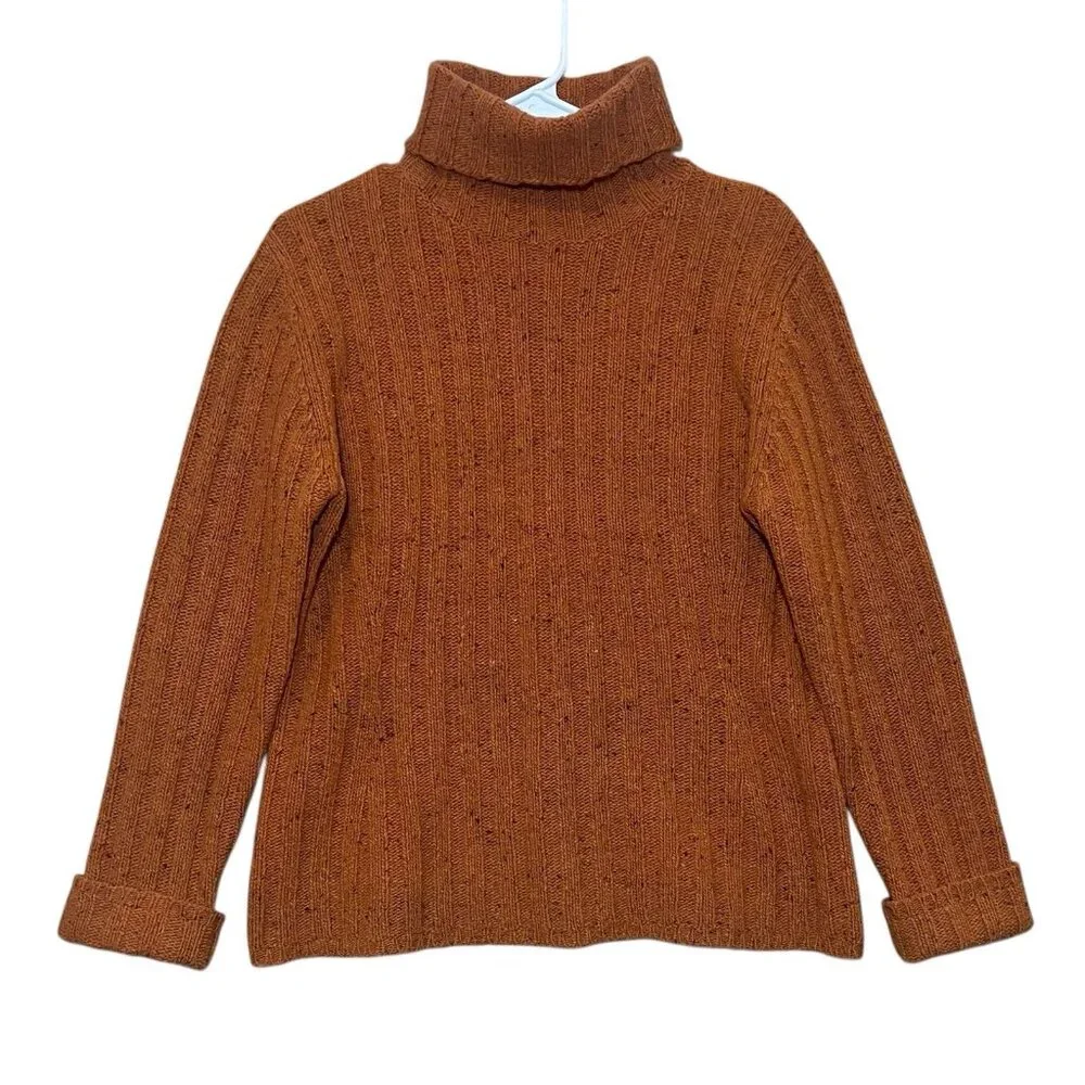 Garnet Hill Women’s Wool Blend Turtleneck Sweater Long Sleeve Size Medium Orange - Picture 1 of 6